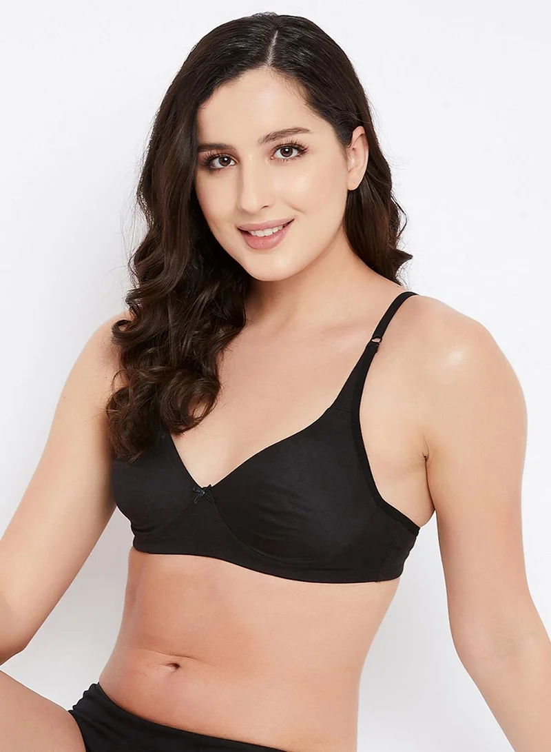 Clovia Multicolour Non-Padded Non-Wired Full Coverage T-Shirt Bra in Powder Blue & Black - Cotton for Women | Best Price UAE